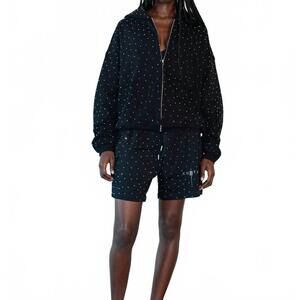 NEW KNOTWTR rhinestone zip-up hoodie in black
